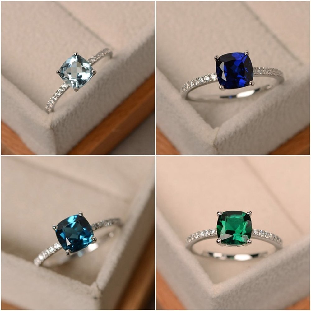 Trendy Anillo Dark Blue Square Gemstone 925 Silver Ring for Women, VIP…